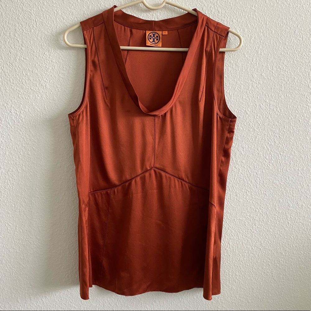 Tory Burch Rust Orange Sleeveless Satin Tank Top